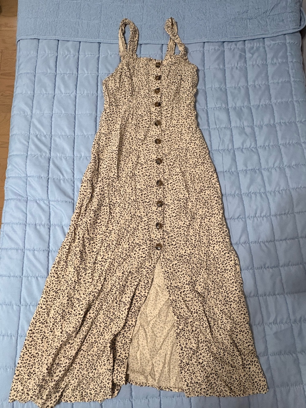 Japna Beige Leopard-Print Midi Dress with Button Front